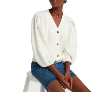 G. Label by Goop | Hill Ribbed Puff Sleeve Cardigan NWOT